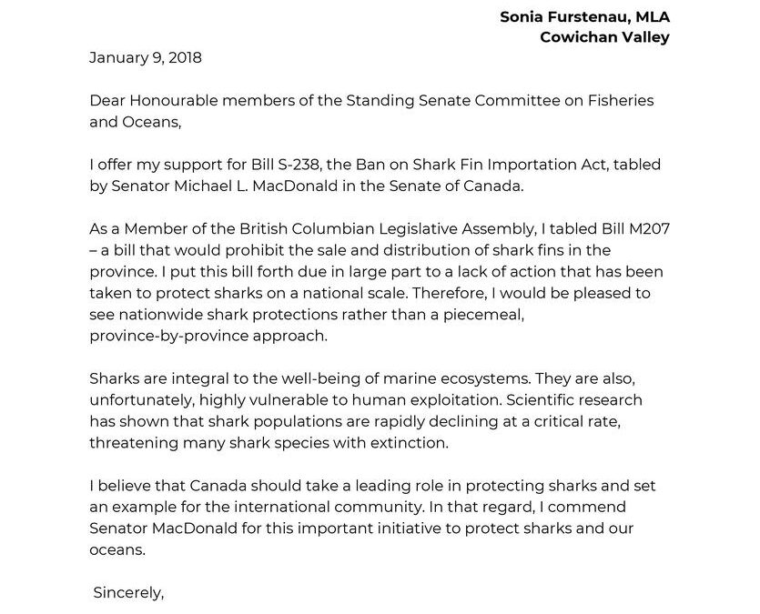 Senate Letter of Support Shark Fin Can