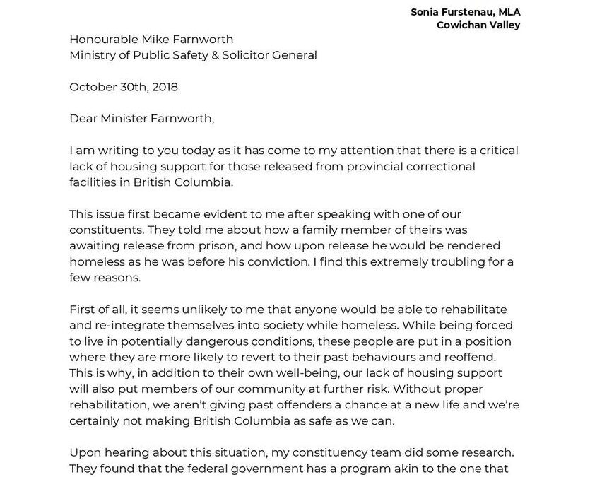 181013 – Letter to Minister Farnworth – Post-Prison housing-page-001